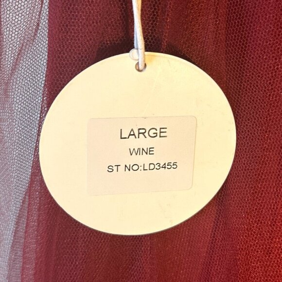 Luxxel SZ L Wine Tulle Sequin Bust Formal Gown Prom Black Tie Bridesmaid Sexy - Picture 9 of 14